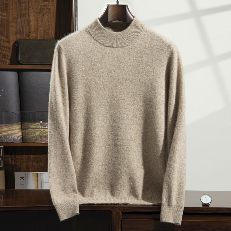 Jersey de punto de cachemira de manga larga con cuello alto para hombre.