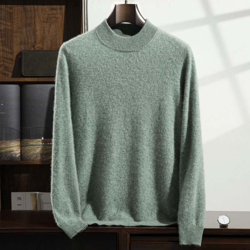 Jersey de punto de cachemira de manga larga con cuello alto para hombre.
