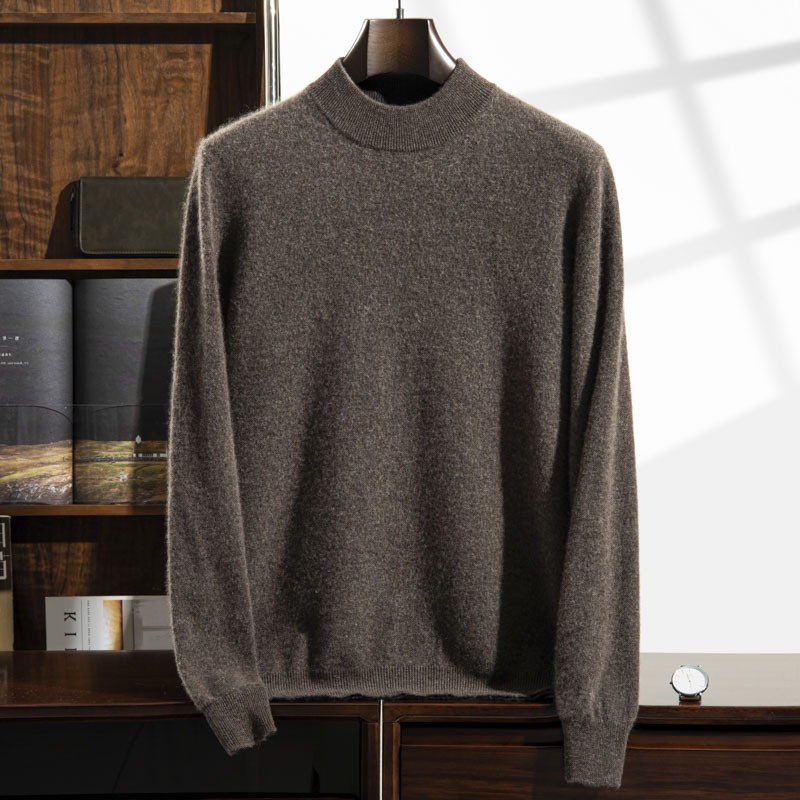 Jersey de punto de cachemira de manga larga con cuello alto para hombre.
