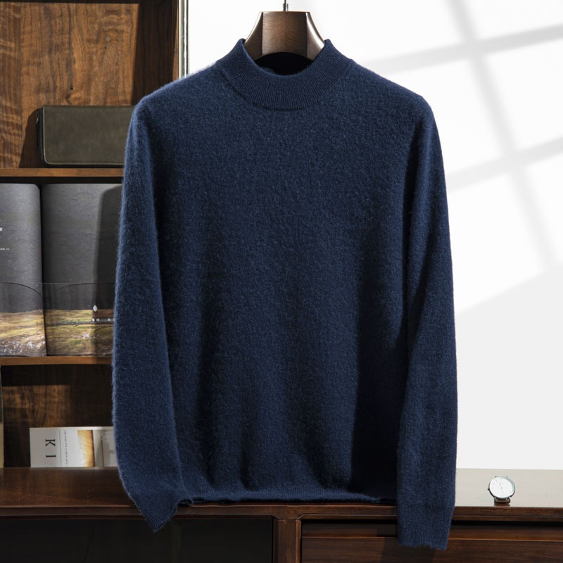 Jersey de punto de cachemira de manga larga con cuello alto para hombre.