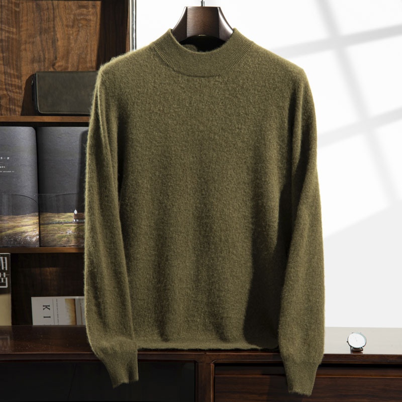 Jersey de punto de cachemira de manga larga con cuello alto para hombre.