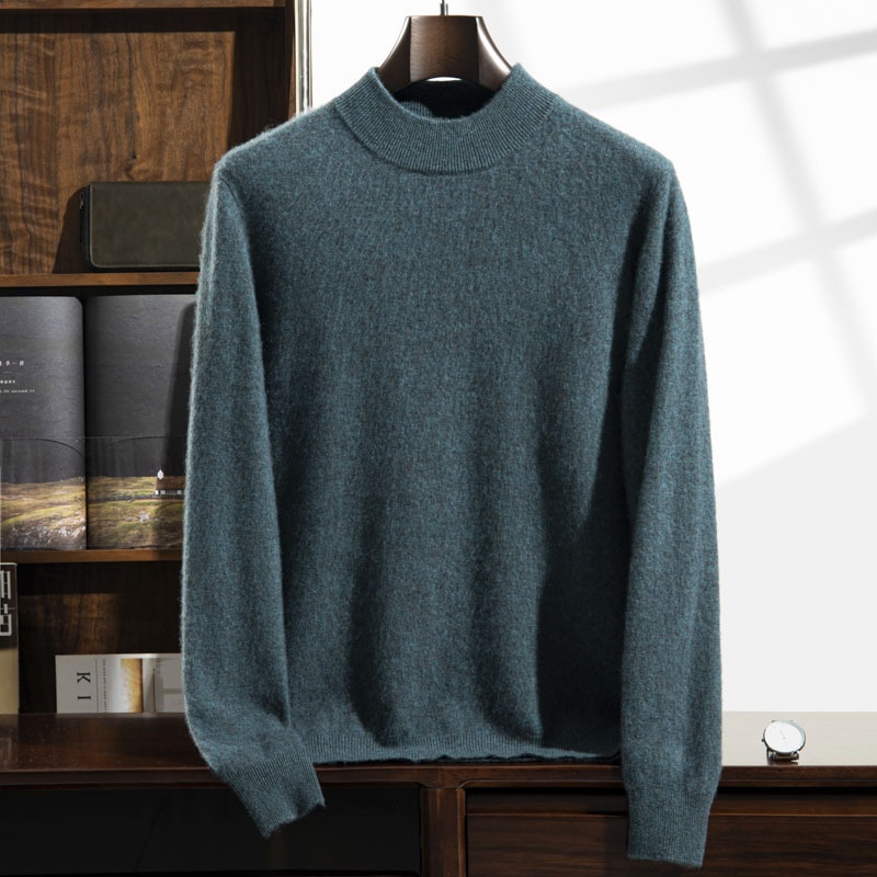 Jersey de punto de cachemira de manga larga con cuello alto para hombre.
