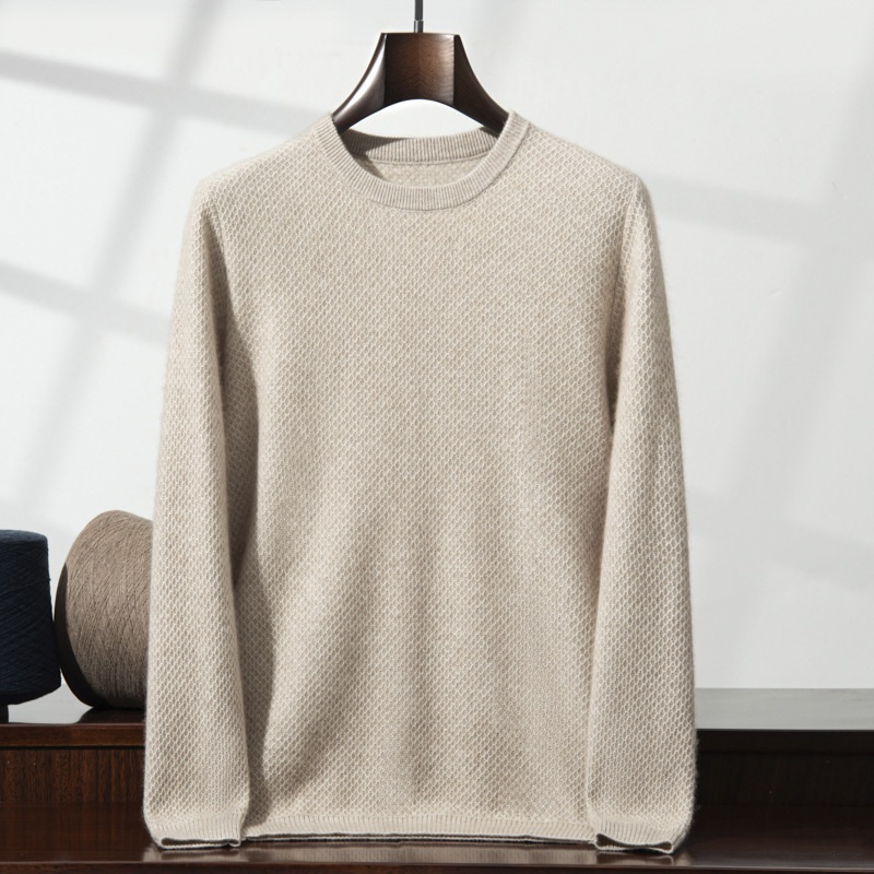 Jersey de manga larga de punto con cuello redondo y textura de cachemira para hombre