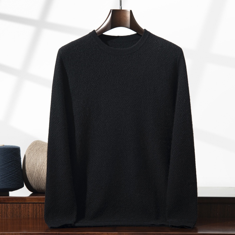 Jersey de manga larga de punto con cuello redondo y textura de cachemira para hombre