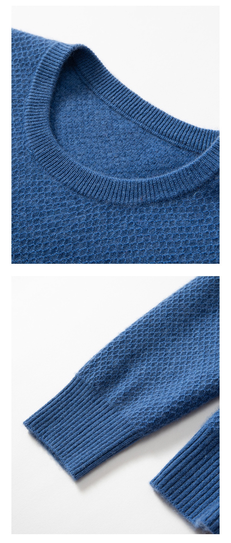 Jersey de manga larga de punto con cuello redondo y textura de cachemira para hombre