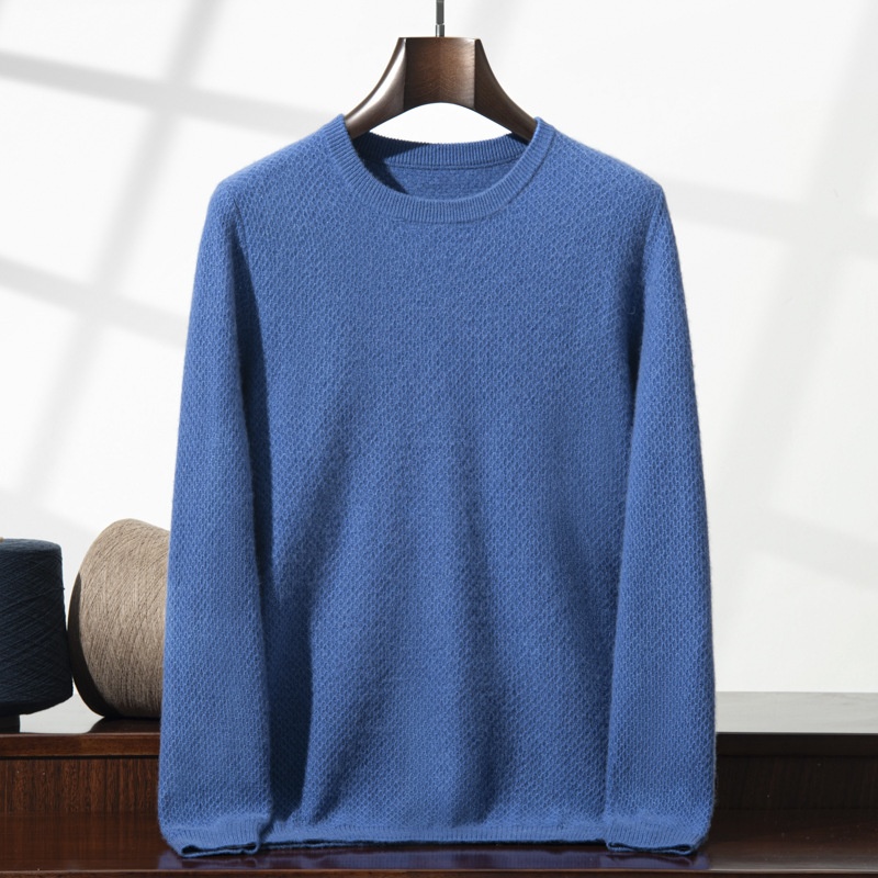 Jersey de manga larga de punto con cuello redondo y textura de cachemira para hombre