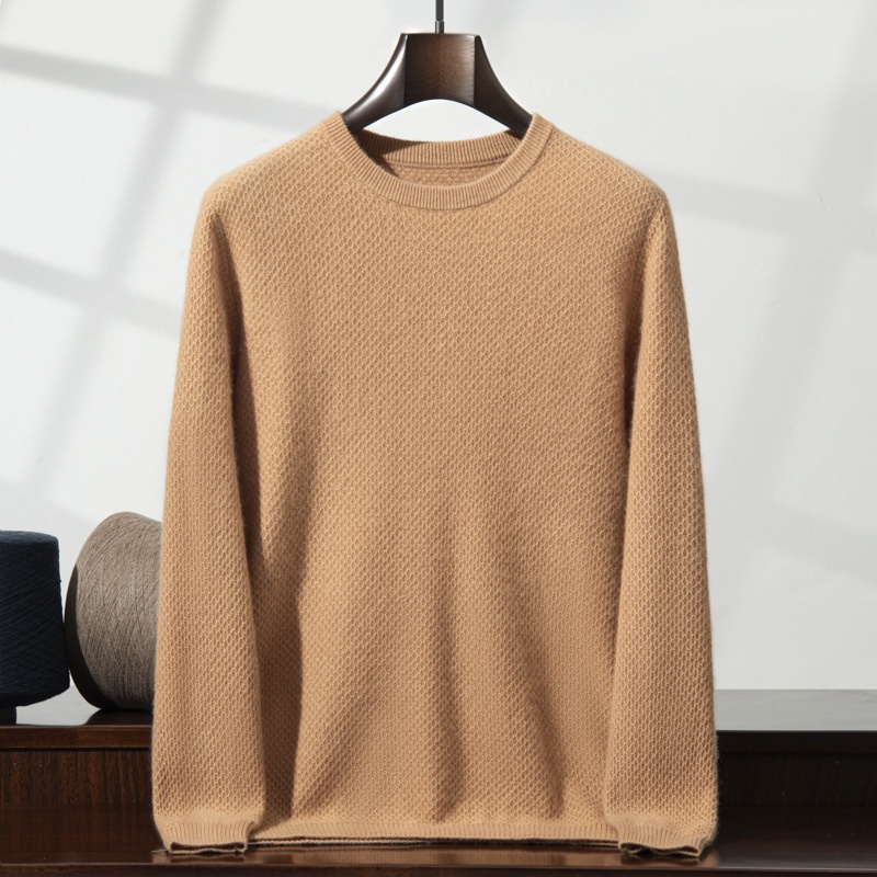 Jersey de manga larga de punto con cuello redondo y textura de cachemira para hombre