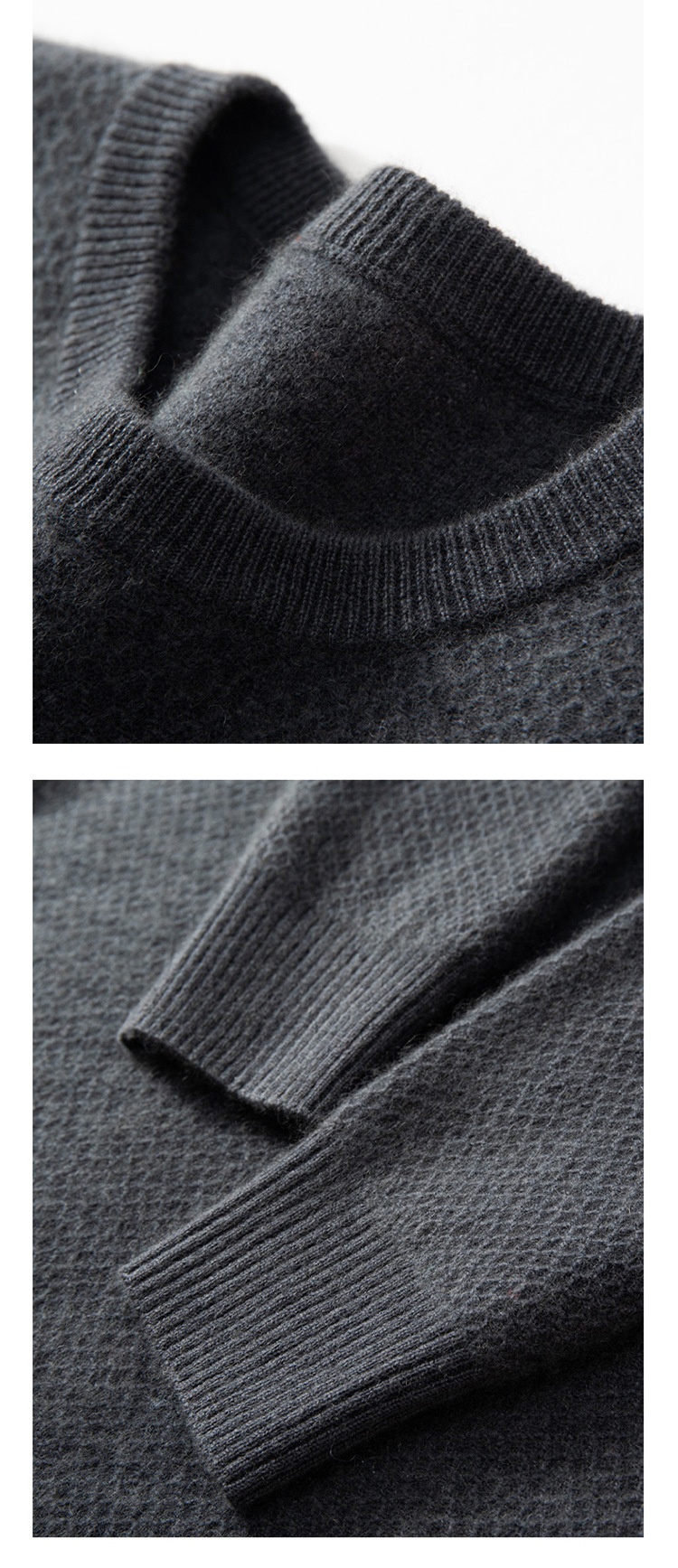 Jersey de manga larga de punto con cuello redondo y textura de cachemira para hombre