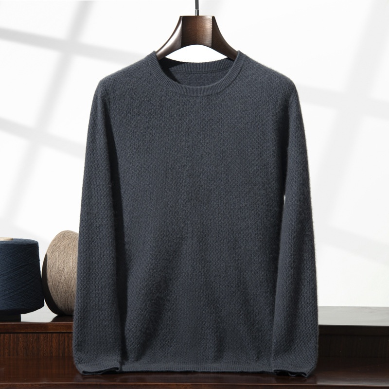 Jersey de manga larga de punto con cuello redondo y textura de cachemira para hombre