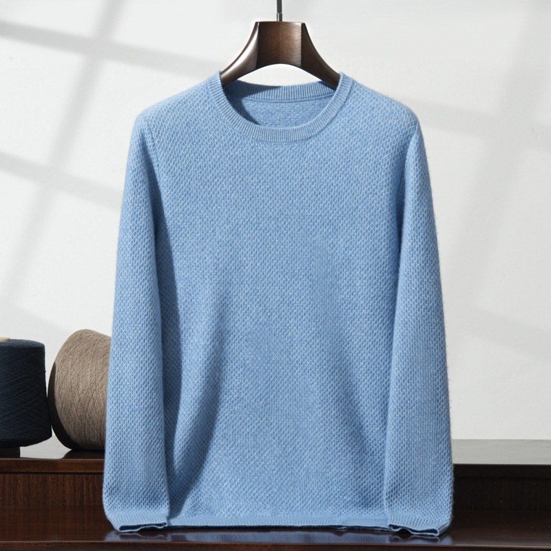 Jersey de manga larga de punto con cuello redondo y textura de cachemira para hombre