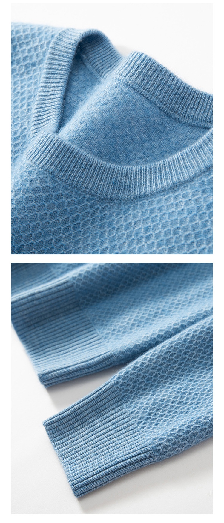 Jersey de manga larga de punto con cuello redondo y textura de cachemira para hombre