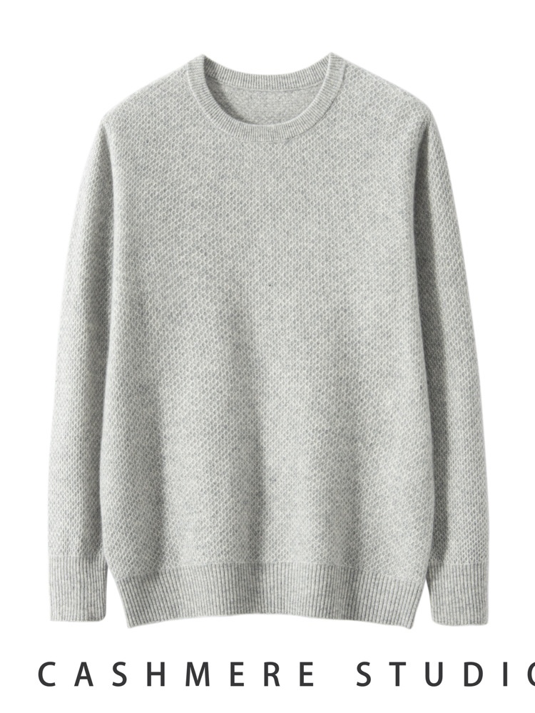 Jersey de manga larga de punto con cuello redondo y textura de cachemira para hombre