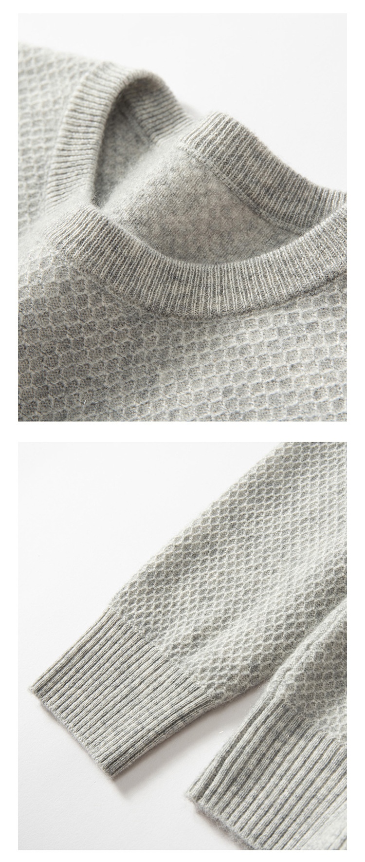 Jersey de manga larga de punto con cuello redondo y textura de cachemira para hombre