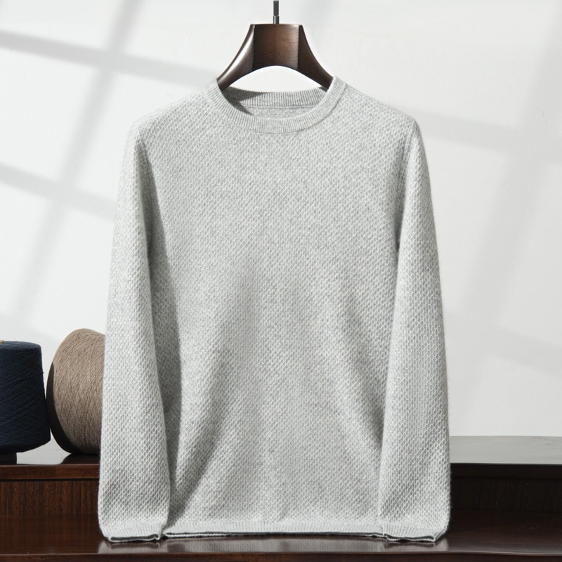 Jersey de manga larga de punto con cuello redondo y textura de cachemira para hombre