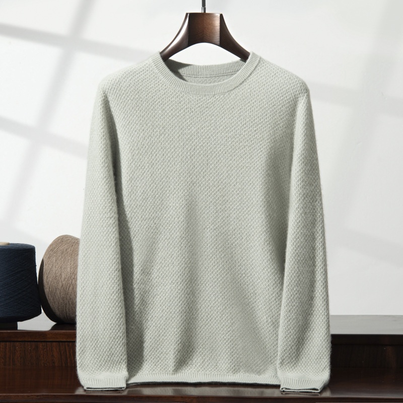 Jersey de manga larga de punto con cuello redondo y textura de cachemira para hombre