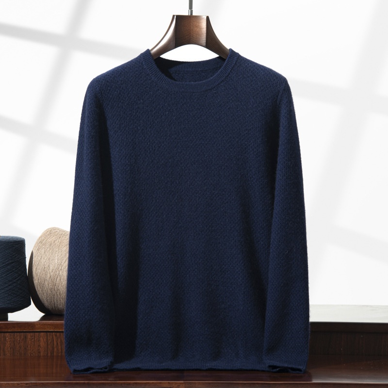 Jersey de manga larga de punto con cuello redondo y textura de cachemira para hombre