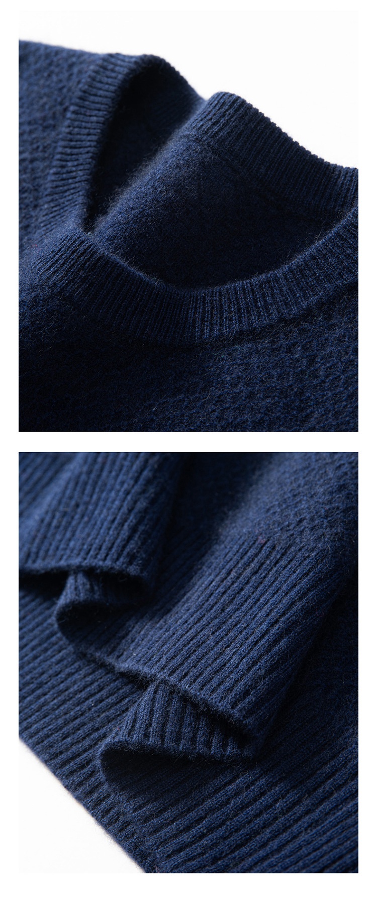 Jersey de manga larga de punto con cuello redondo y textura de cachemira para hombre