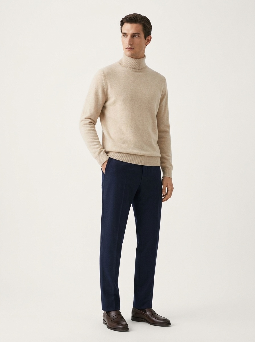 Jersey de punto de cuello alto de cachemira para hombre