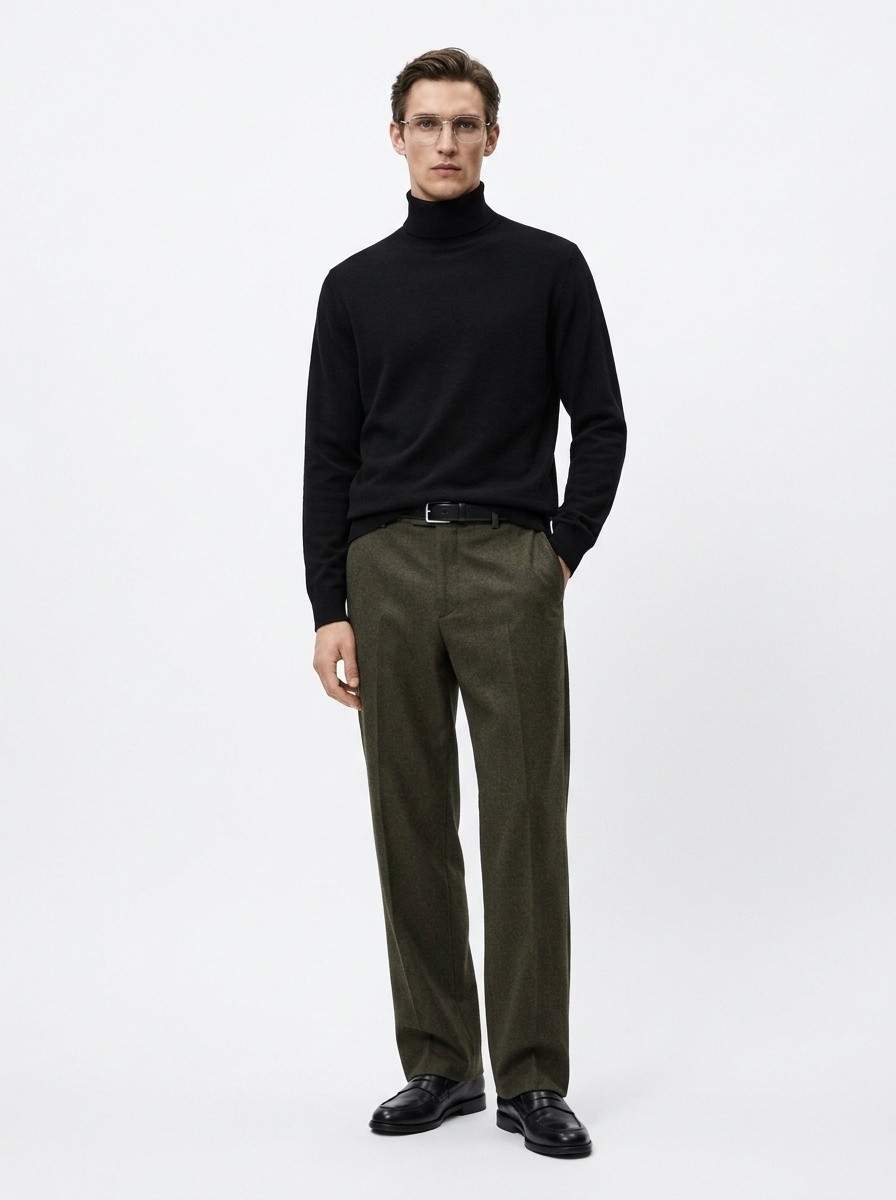 Jersey de punto de cuello alto de cachemira para hombre