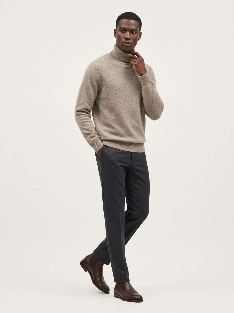 Jersey de punto de cuello alto de cachemira para hombre