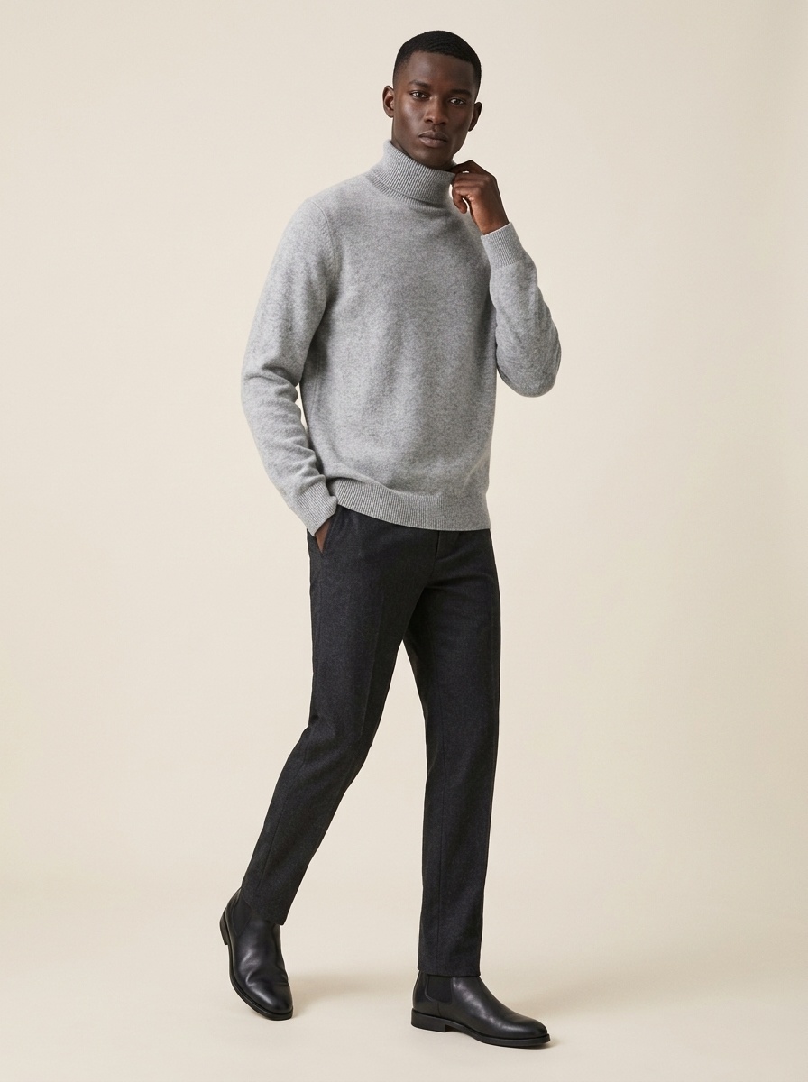 Jersey de punto de cuello alto de cachemira para hombre