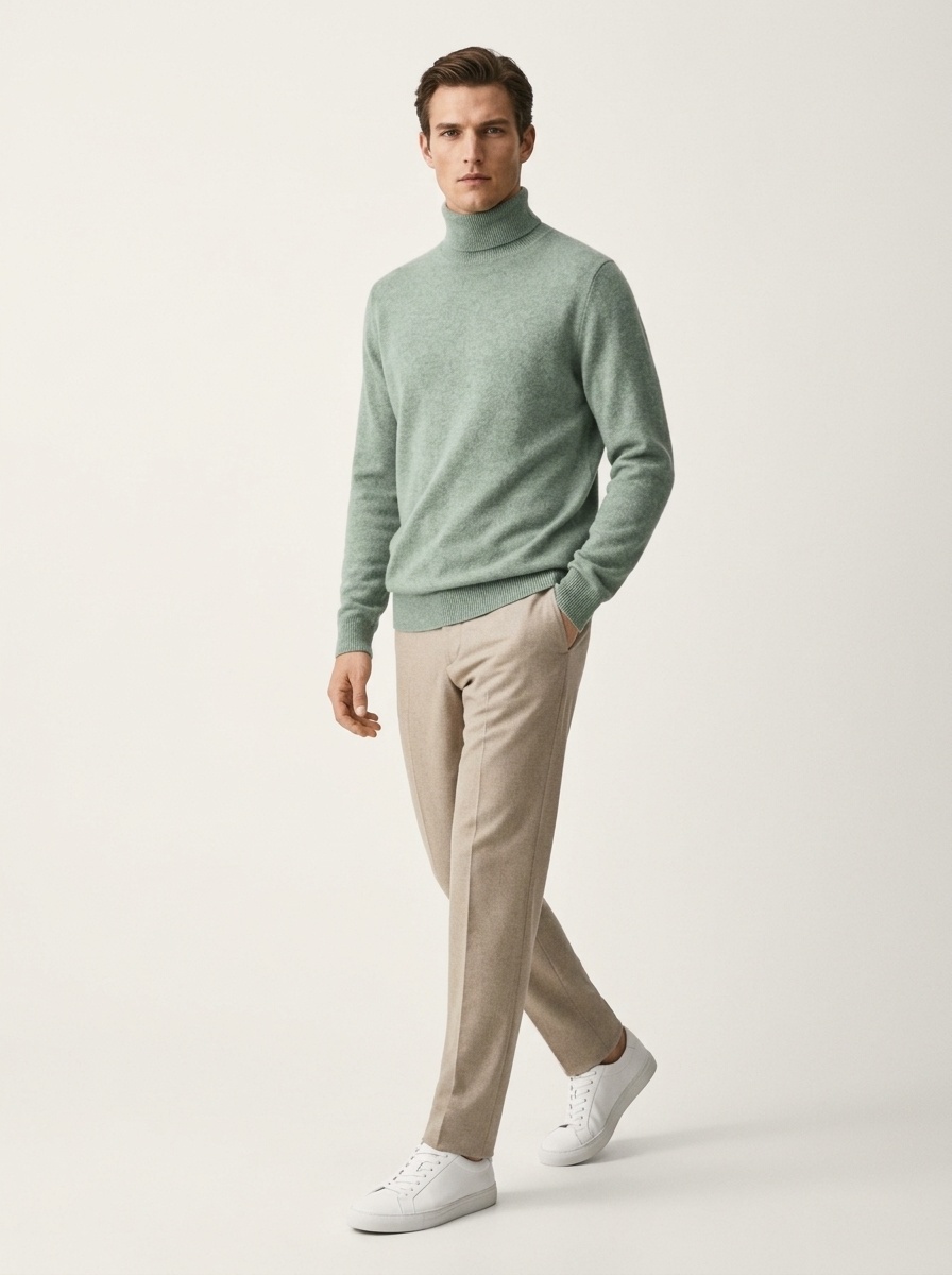 Jersey de punto de cuello alto de cachemira para hombre
