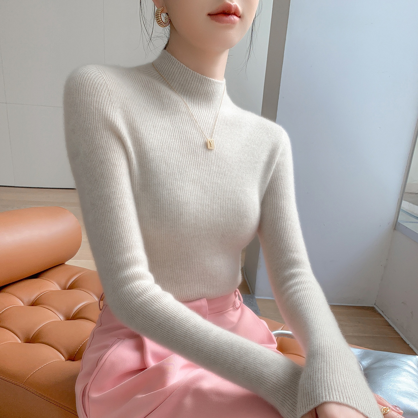 Women's Ribbed Mock Turtleneck Knit Sweater