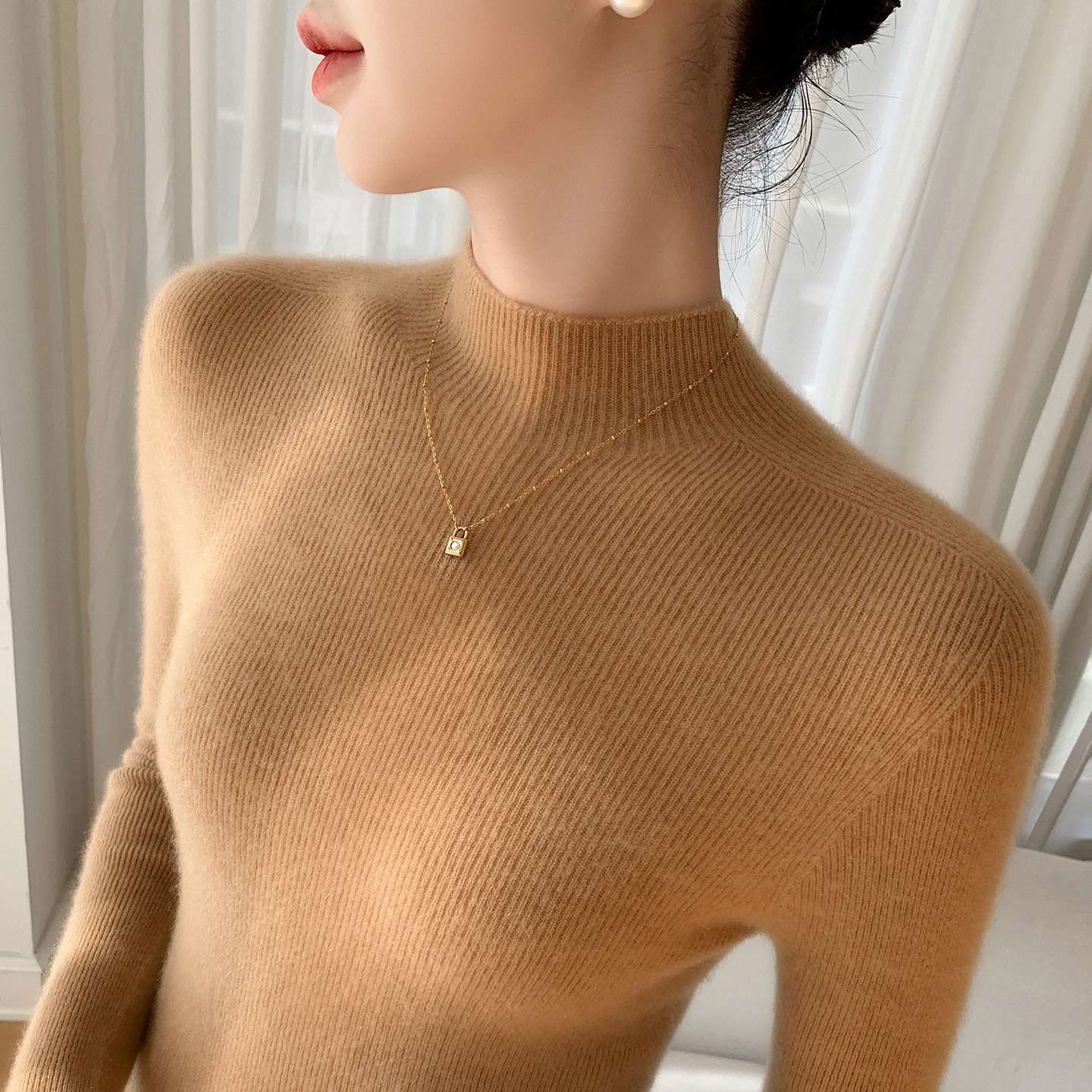 Women's Ribbed Mock Turtleneck Knit Sweater
