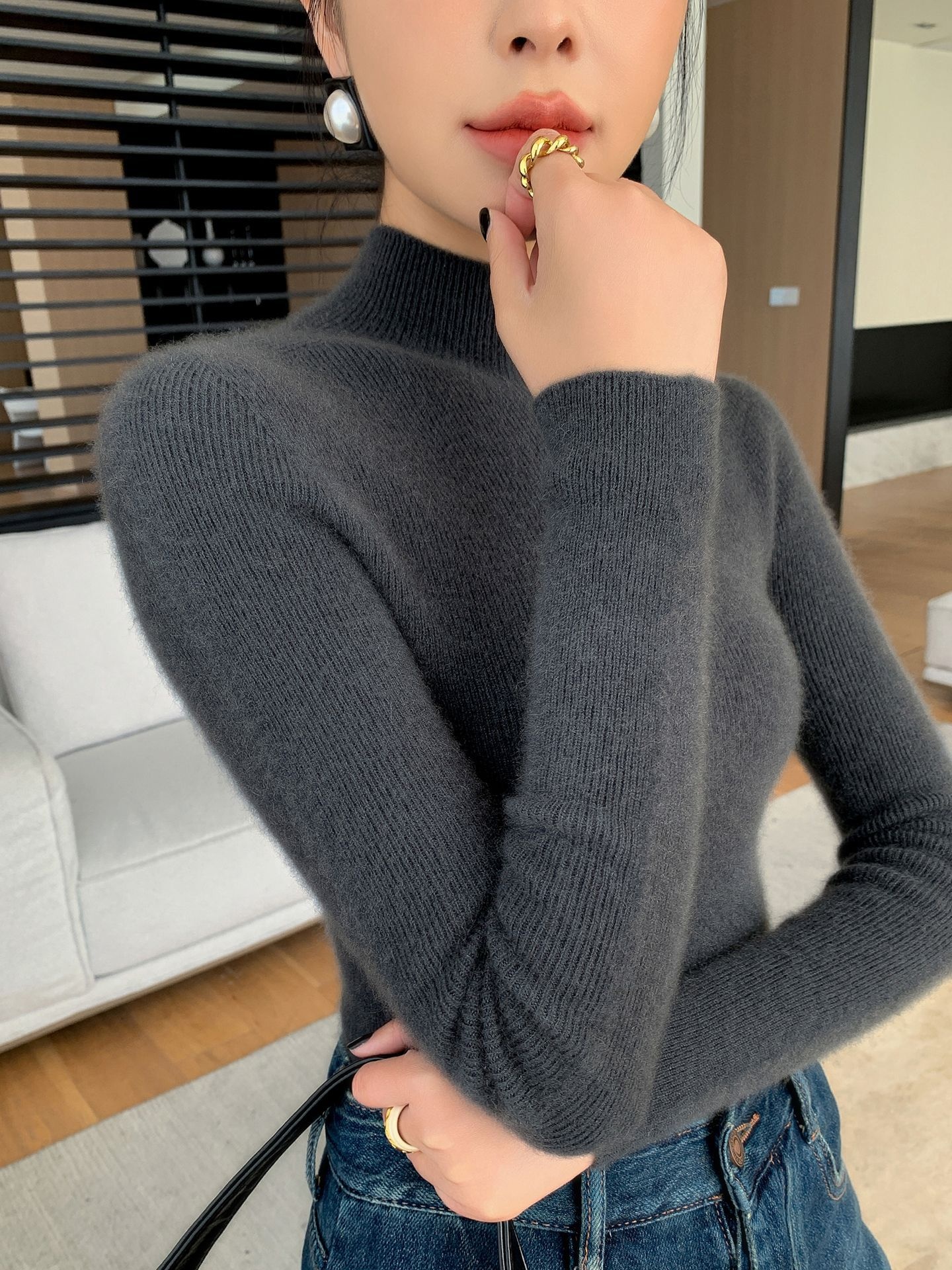Women's Ribbed Mock Turtleneck Knit Sweater
