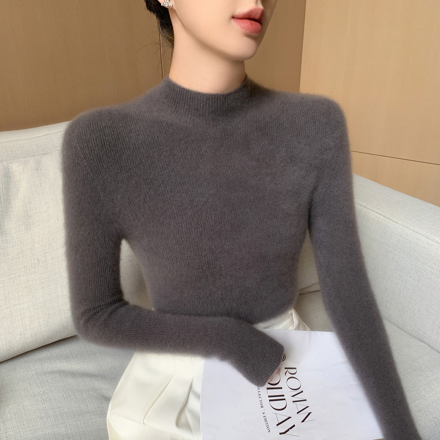 Women's Ribbed Mock Turtleneck Knit Sweater