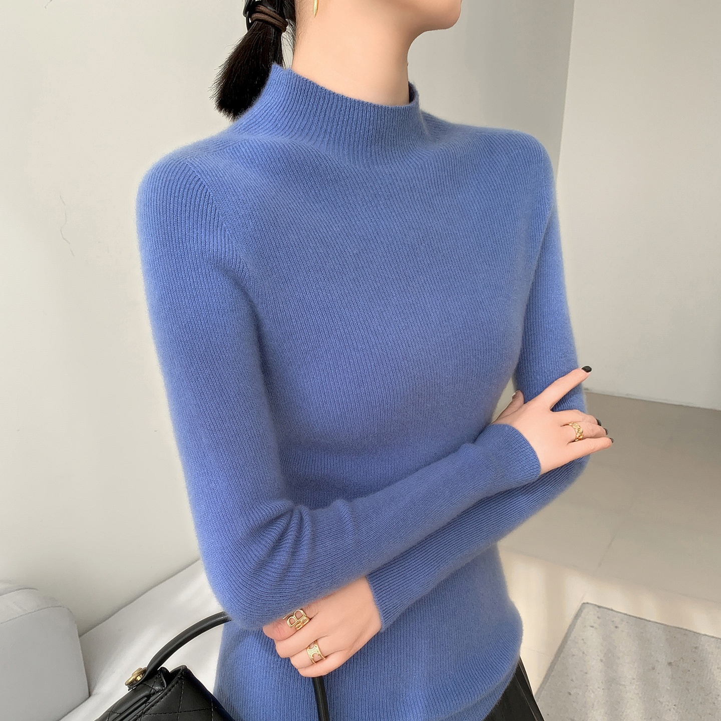 Women's Ribbed Mock Turtleneck Knit Sweater
