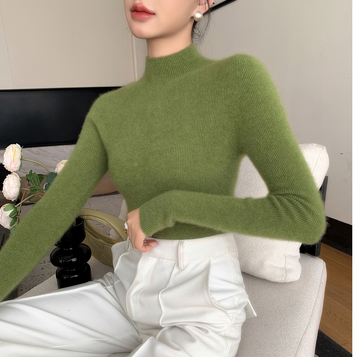 Women's Ribbed Mock Turtleneck Knit Sweater
