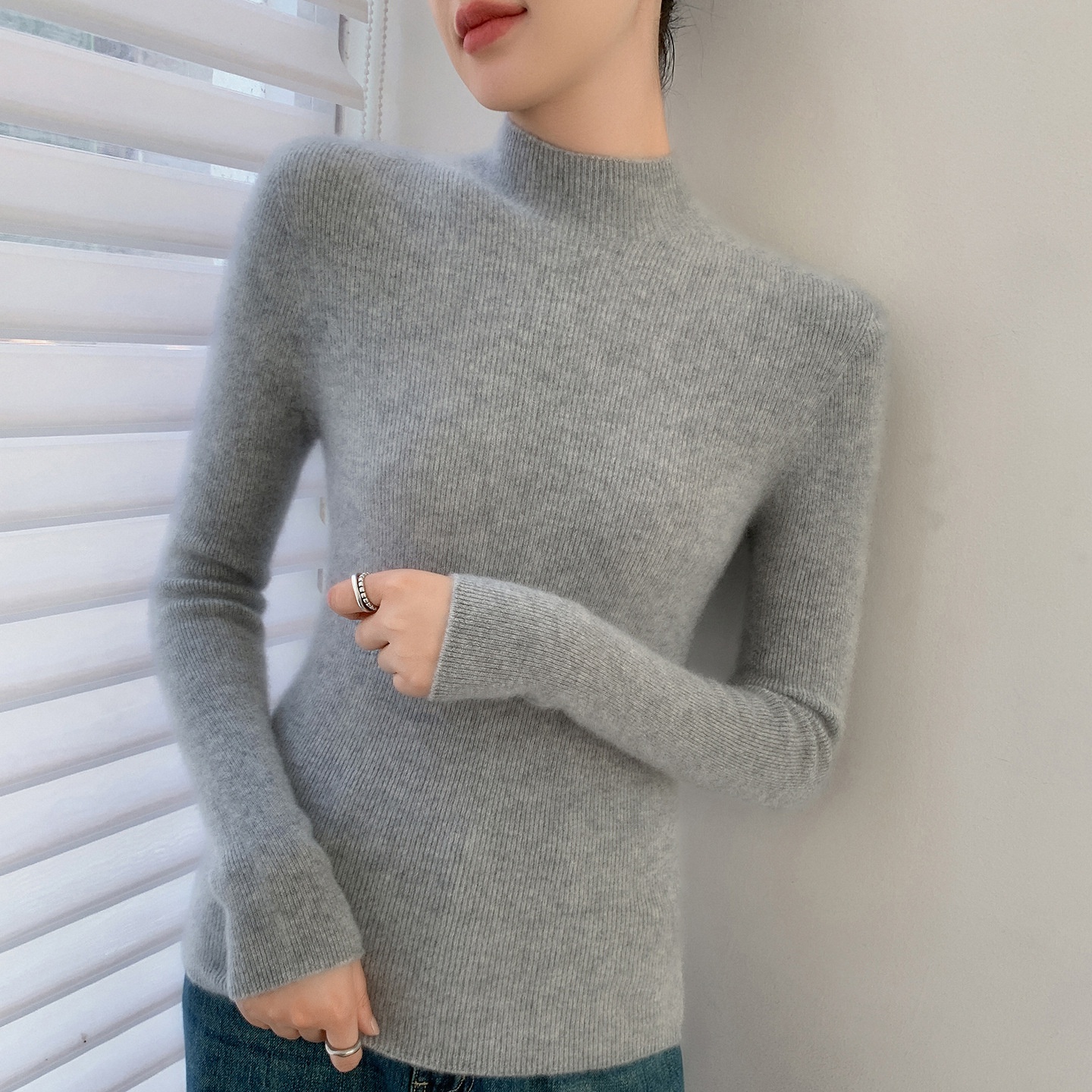 Women's Ribbed Mock Turtleneck Knit Sweater