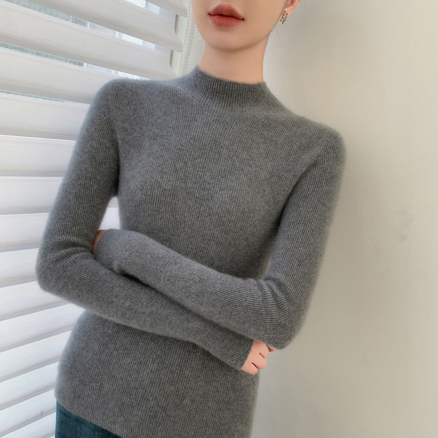Women's Ribbed Mock Turtleneck Knit Sweater