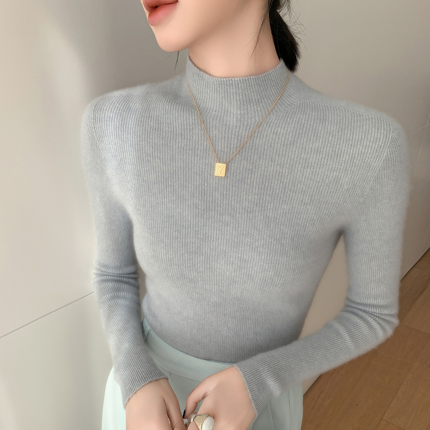Women's Ribbed Mock Turtleneck Knit Sweater