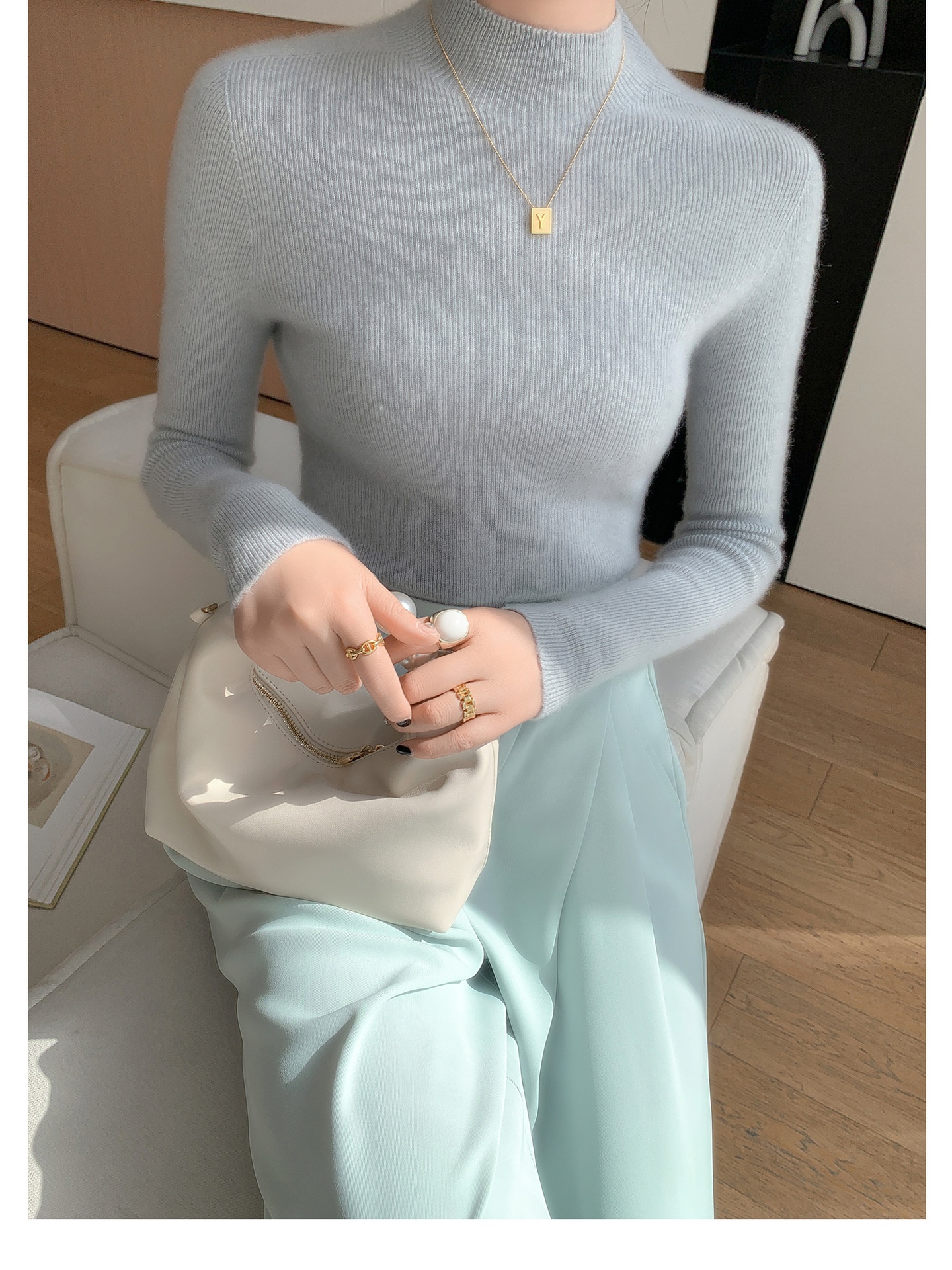 Women's Ribbed Mock Turtleneck Knit Sweater