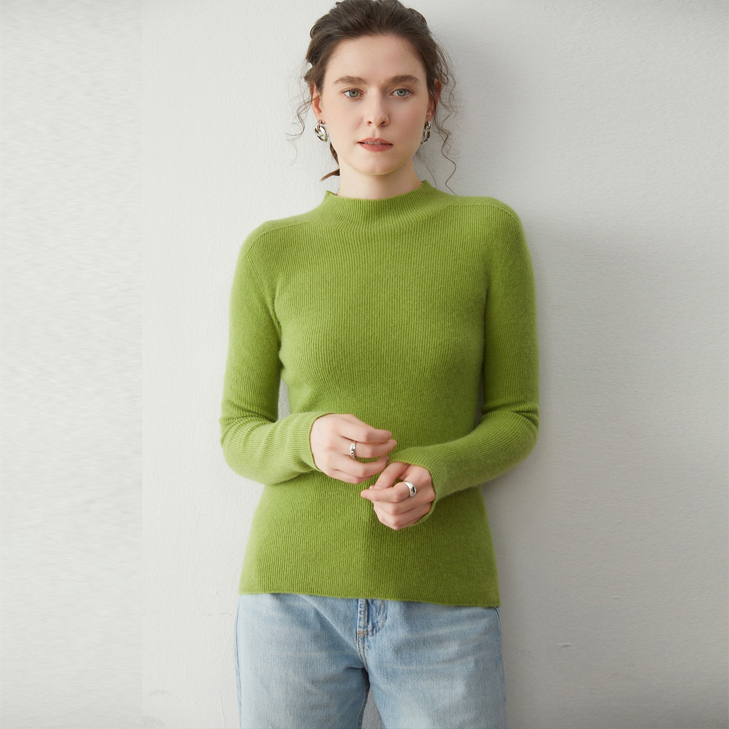 Women's Ribbed Mock Turtleneck Knit Sweater