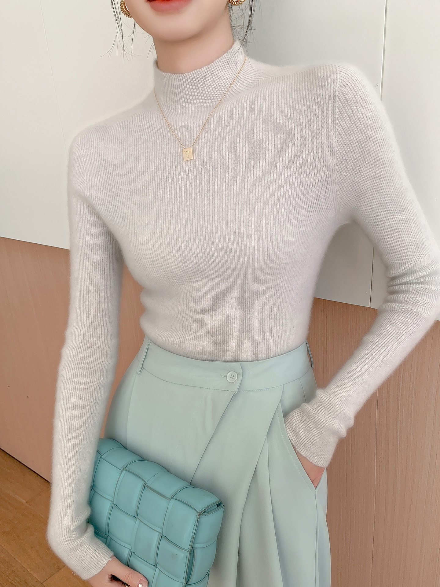 Women's Ribbed Mock Turtleneck Knit Sweater