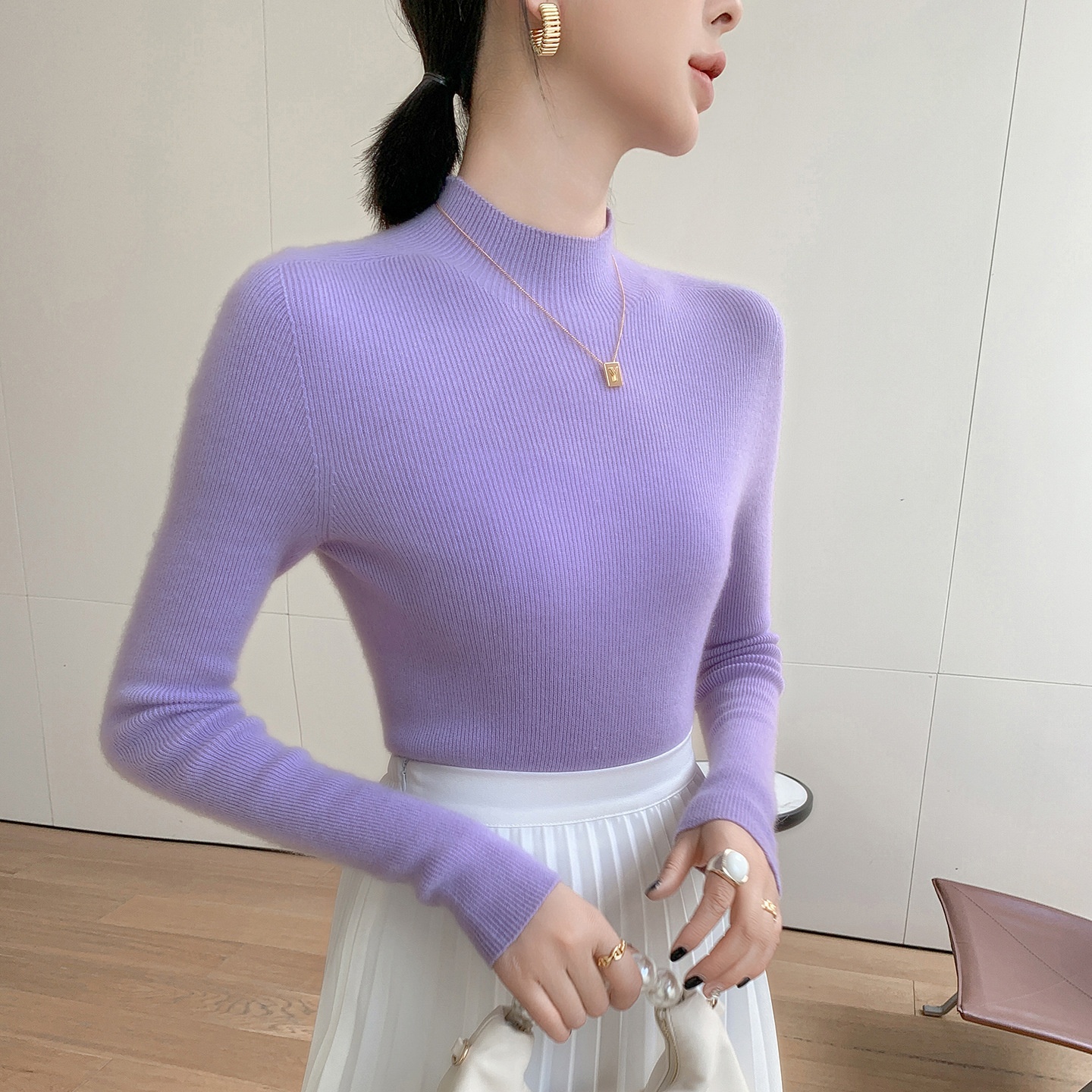Women's Ribbed Mock Turtleneck Knit Sweater