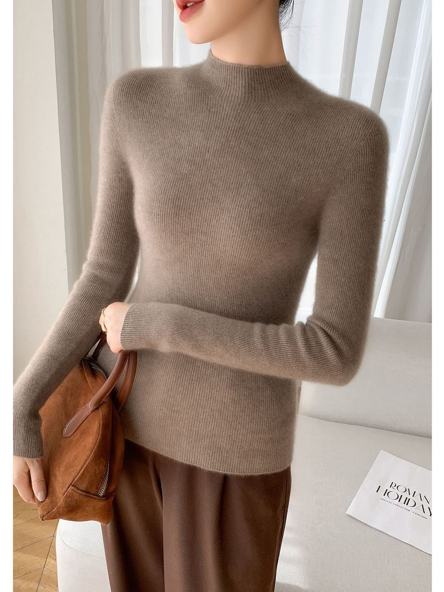 Women's Ribbed Mock Turtleneck Knit Sweater