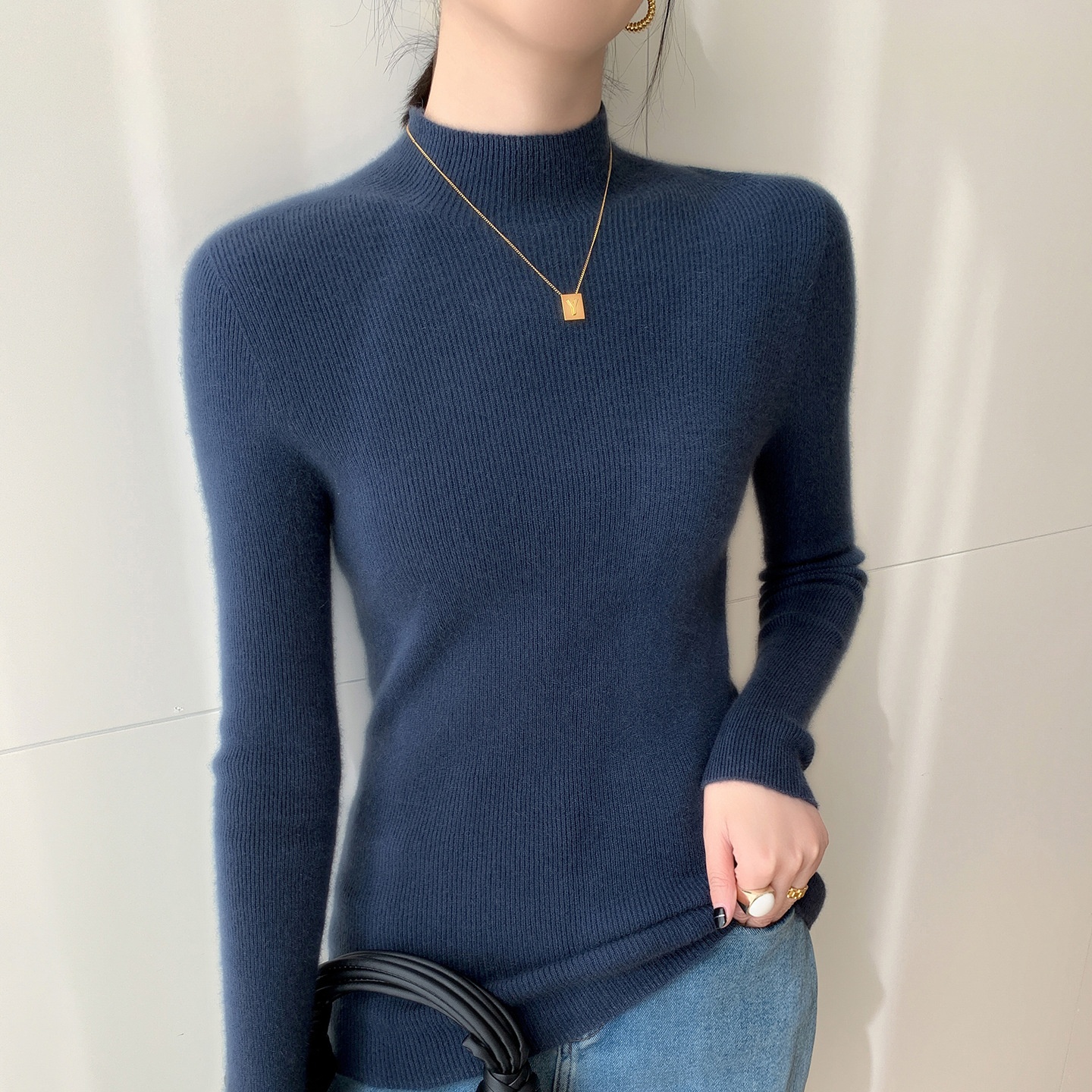 Women's Ribbed Mock Turtleneck Knit Sweater