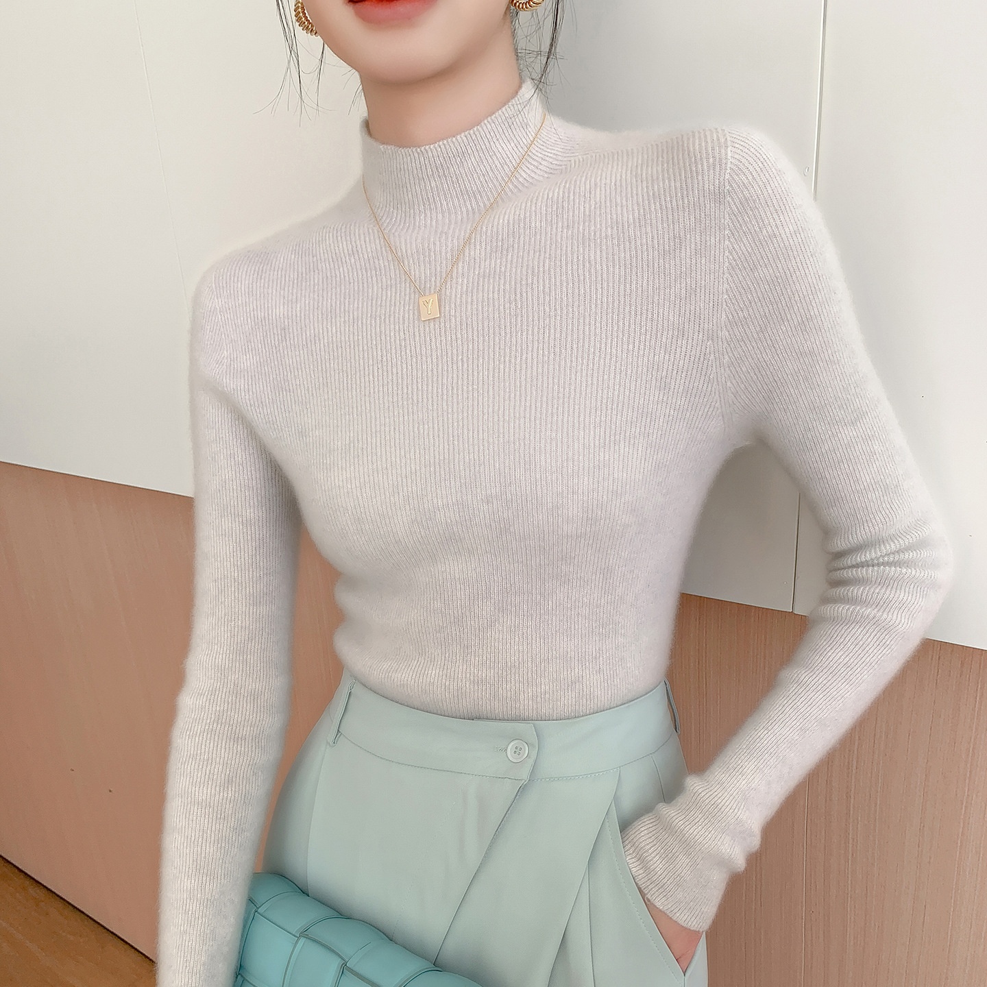 Women's Ribbed Mock Turtleneck Knit Sweater