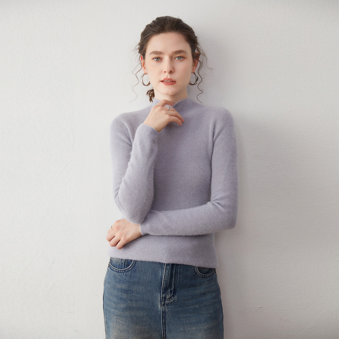 Women's Ribbed Mock Turtleneck Knit Sweater