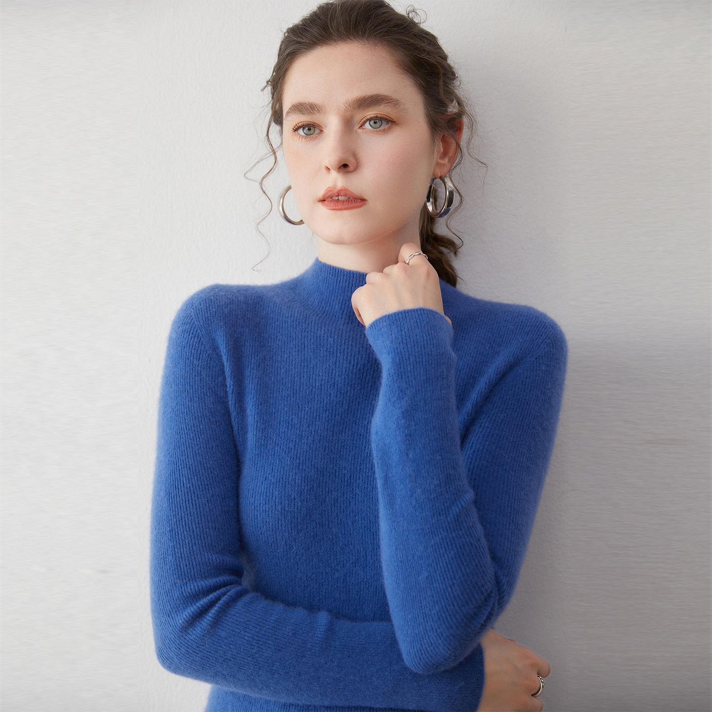 Women's Ribbed Mock Turtleneck Knit Sweater