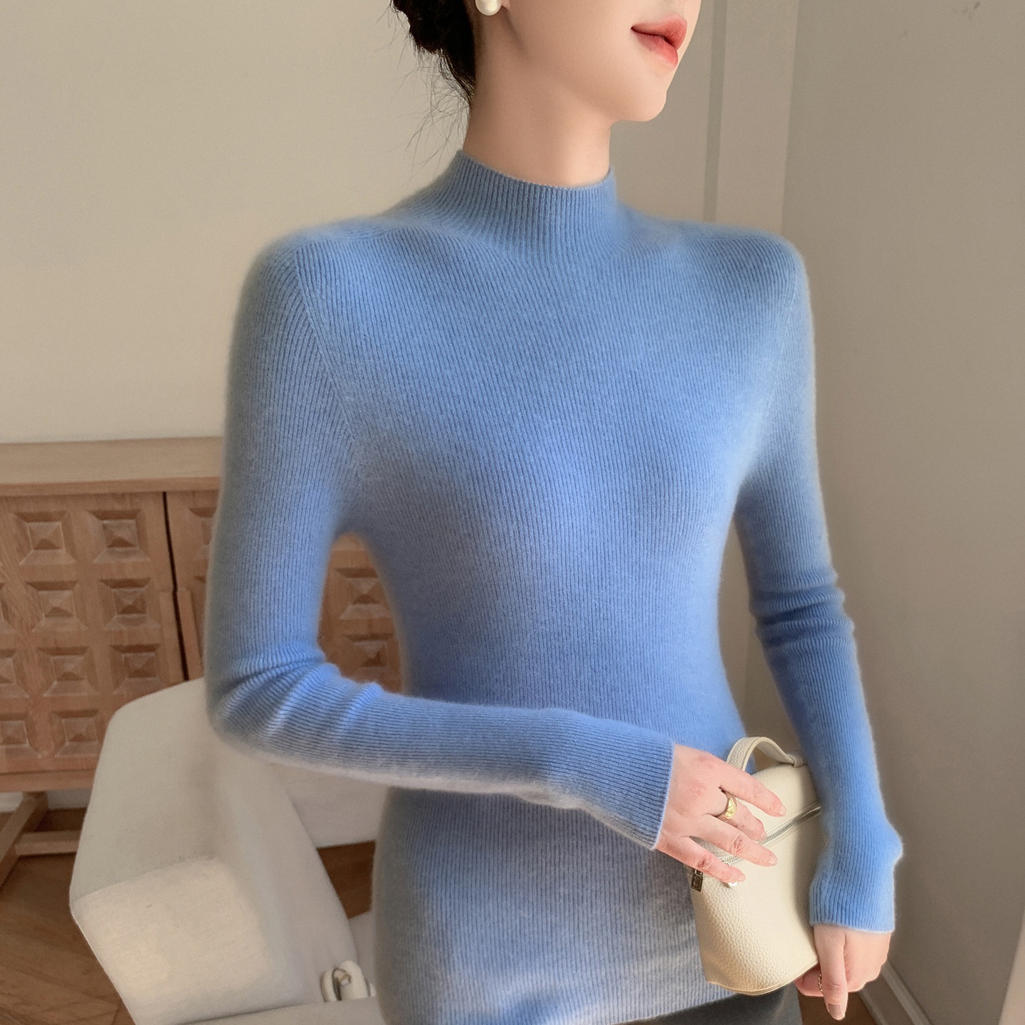 Women's Ribbed Mock Turtleneck Knit Sweater