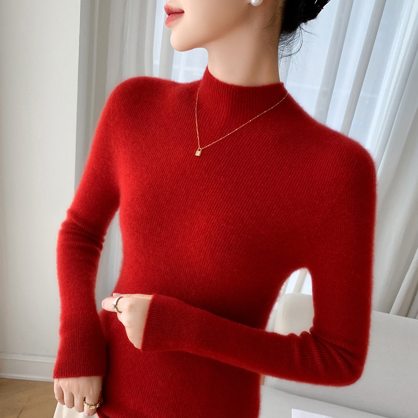 Women's Ribbed Mock Turtleneck Knit Sweater