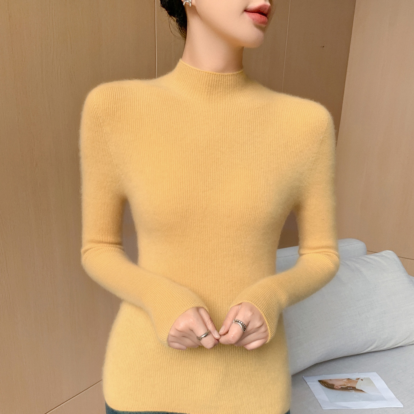 Women's Ribbed Mock Turtleneck Knit Sweater