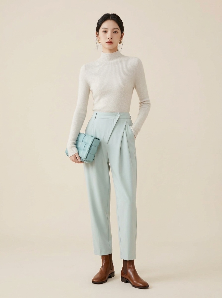 Women's Mock Neck Ribbed Knit Long Sleeve Sweater