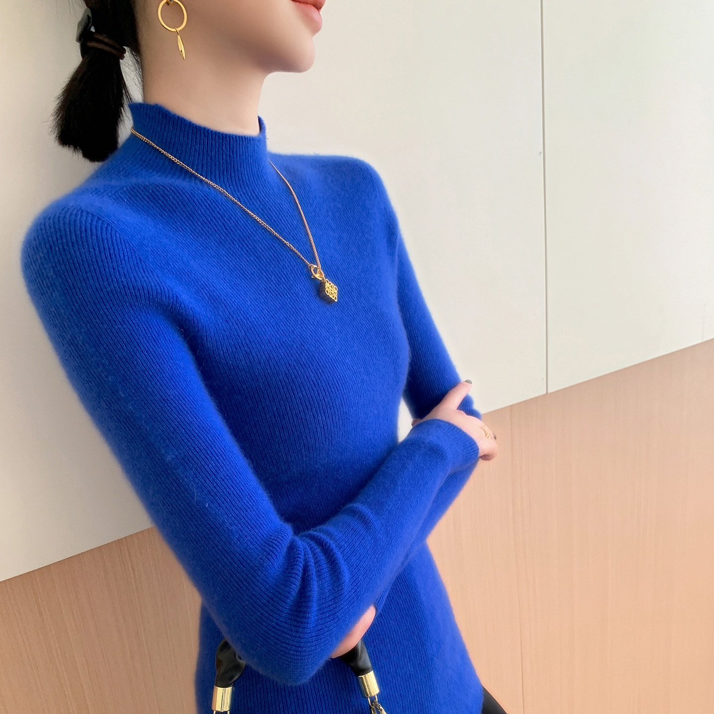Women's Mock Neck Ribbed Knit Sweater Long Sleeve Top