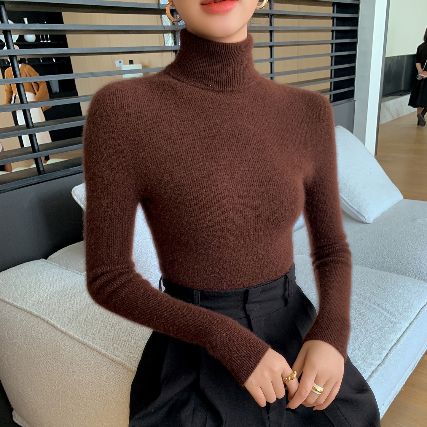 Women's Ribbed Knit Turtleneck Sweater